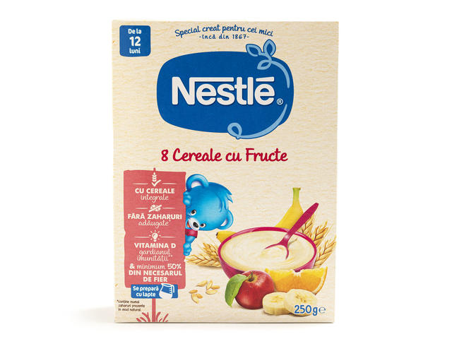 Nestlé 8 CEREALE CU FRUCTE pentru copii de la 12 luni, 250g