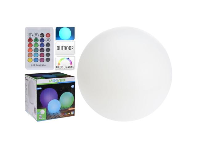Lampa LED sfera alba, de gradina, 6 x LED, 25 cm + telecomanda