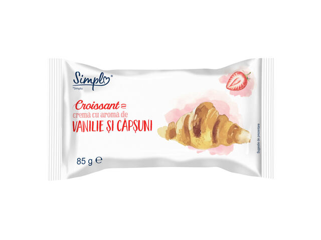 Croissant cu crema cu aroma de vanilie si crema cu capsune 85g