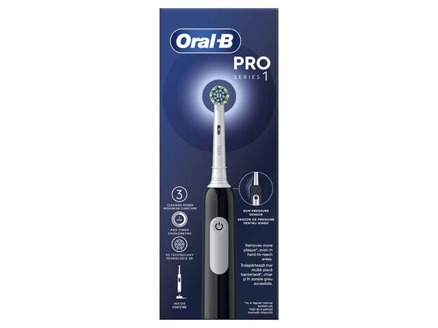 Periu&#539;&#259; de din&#539;i electric&#259; Oral-B Pro 1, Cur&#259;&#539;are 3D, 1 program, 1 cap&#259;t de periaj, Negru