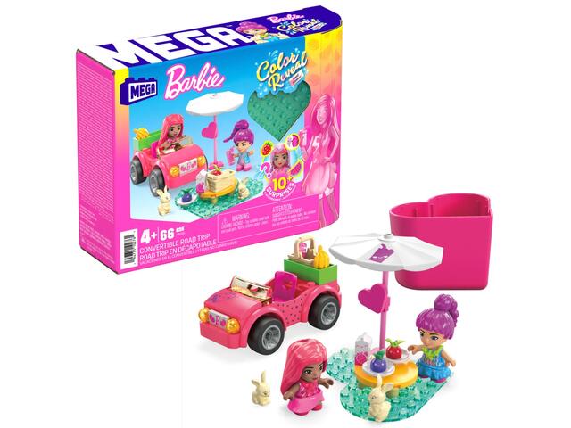 Set de joaca cu mini papusi surpriza, Mega Bloks, Barbie Color Reveal, Road Trip, HKF90