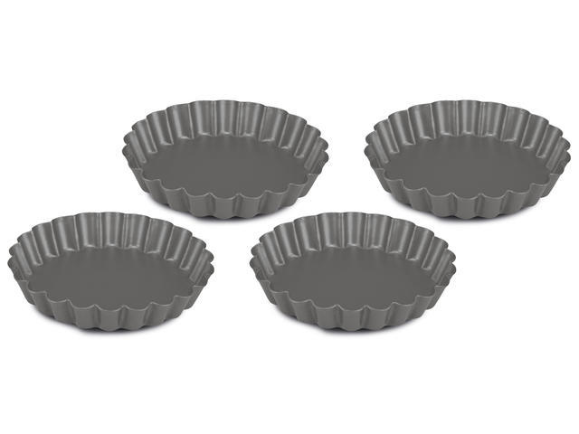 Set 4 forme pentru tarta, otel cromat, 12x12x1.9 cm, Gri
