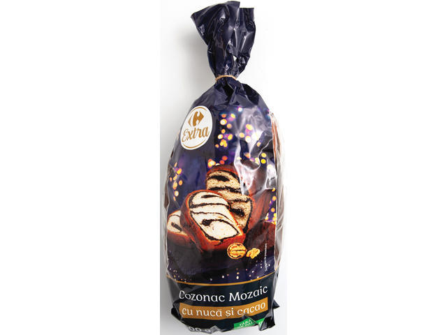 Cozonac Mozaic cu nuca si cacao, Carrefour Extra, 600g