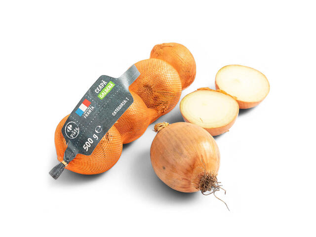 Ceapa galbena fileu, Franta, Carrefour La Piata 500g, per plasa, calitatea I, calibru 60/80mm+