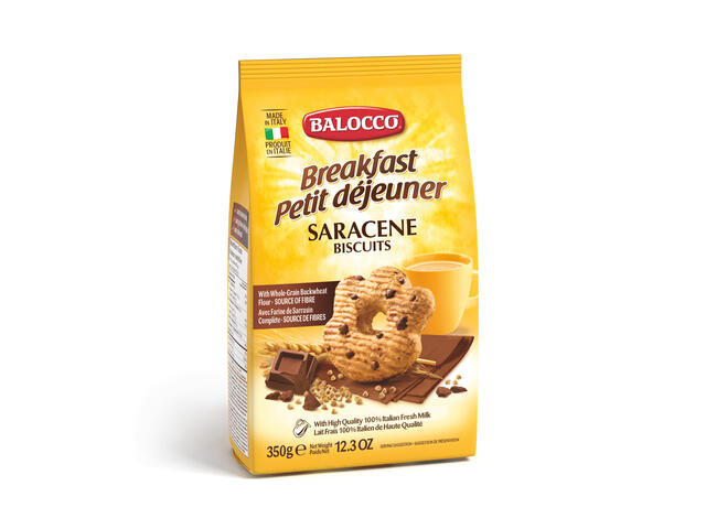 Biscuiti cu faina integrala de hrisca si fulgi de ciocolata Balocco 350g