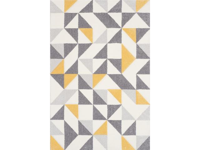 Covor modern Sintelon Pastel 28SGS, polipropilena, model geometric gri si galben, 80 x 150 cm
