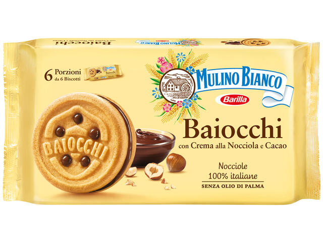 Biscuiti multi-pack cu crema de alune si cacao Baiocchi, Mulino Bianco,6 x 6, 336g