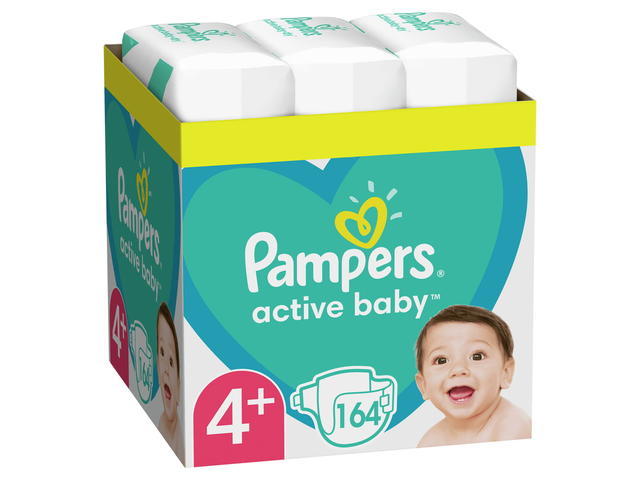 W Scutece Pampers Active Baby XXL Box, Marimea 4+, 10 -15 kg, 164 buc