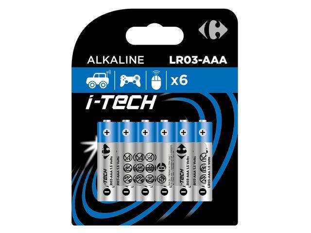Set 6 baterii alcaline Carrefour I-Tech LR03/AAA, 1.5 V