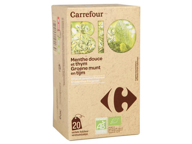 Preparat pentru infuzie din menta creata si cimbru Carrefour Bio 30g