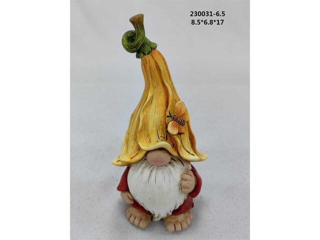 Figurina De Gradina,  Gnom Cu Caciula Floare, 8.5*6.8*17Cm, Poliresina