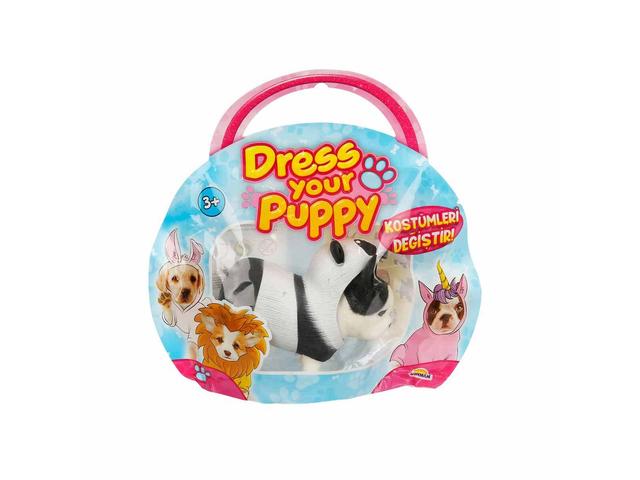 Mini figurina, Dress Your Puppy, Buldog francez in costum de panda, S1