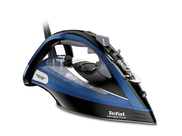 Fier de calcat TEFAL Ultimate Pure FV9848E0, 3200W, 260g/min, talpa Durilium, 350ml, Negru/Albastru