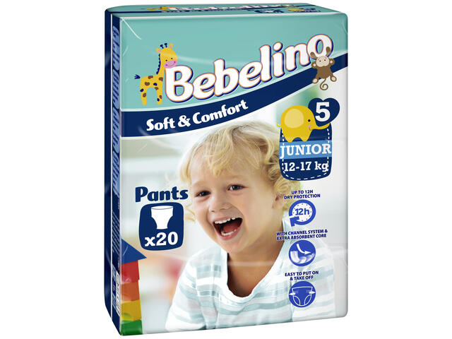 Bebelino Soft & Comfort Junior Scutece-chilotel premium, marime 5, 12-17 kg 20 buc