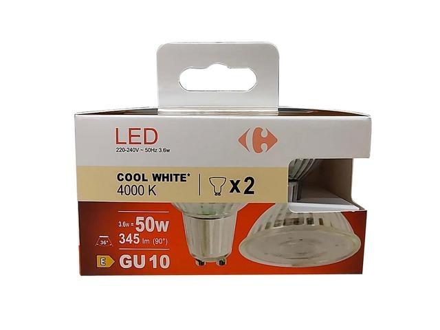 Set 2 becuri LED Carrefour, GU10, 50 W, 345 lm, 4000 K, Alb rece