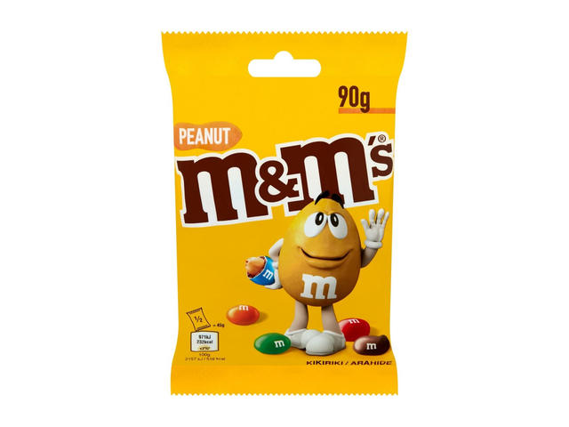 Bomboane cu arahide invelite in ciocolata cu lapte M&M's Peanut, cu glazura crocanta si colorata, 90 g