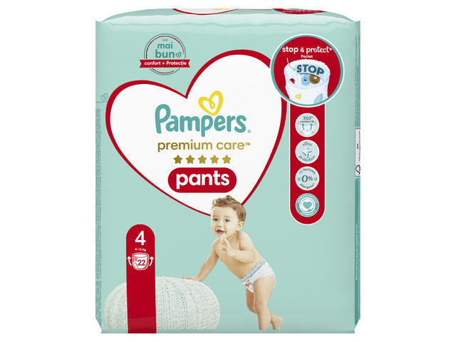 Scutece chilotel Premium Care Pants Marimea 4 9-15kg 22 bucati Pampers