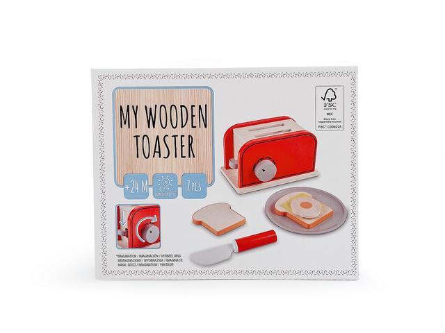 Set toaster din lemn cu accesorii, 7 piese, Multicolor
