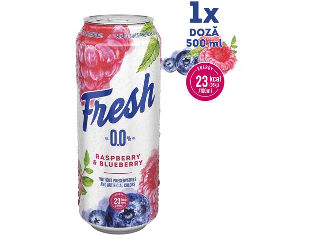 Fresh 0.0 Mix Bere Fara Alcool Si Suc Zmeura Si Afine Doza 0.5L