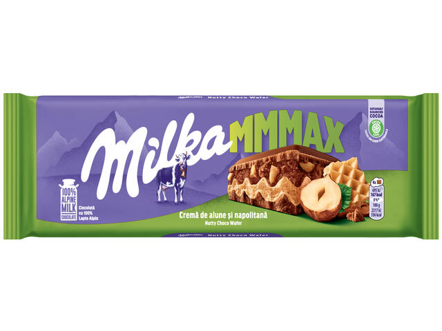 Ciocolata Milka Mmmax Crema de alune si Napolitana 270g