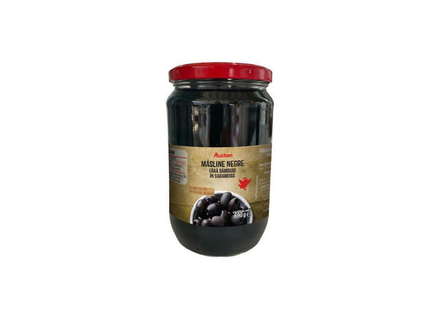 Masline negre in saramura Auchan, fara samburi, 690 g