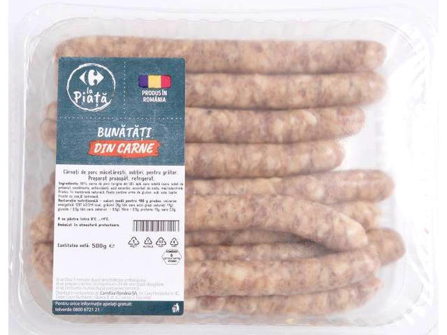 Carnati macelaresti pentru gratar, Carrefour la Piata, 500g