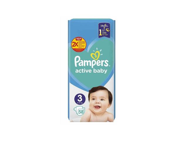 SCUTECE ACTIVE BABY NR.3 6-10KG PAMPERS 58BUC