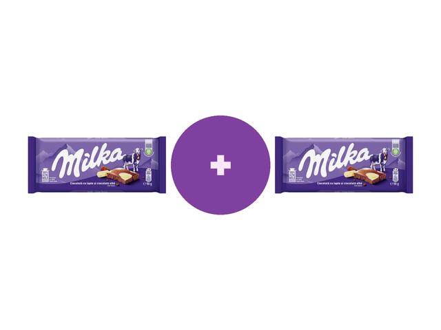 Ciocolata Milka Cu Lapte Si Ciocolata Alba 90G, Al 2-lea -50%