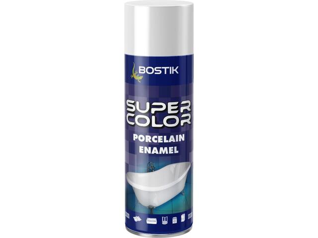 Vopsea spray decorativa efect portelan Bostik Super Color, alb, lucios, interior, 400 ml