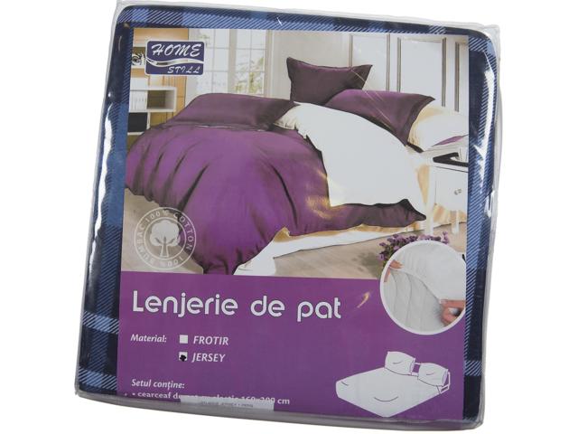 Lenjerie de pat Jersey, Meltem, 1 persoana, jerse + bumbac 100%, 3 piese, albastru, uni