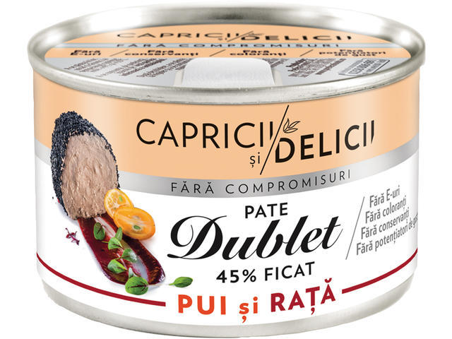 Capricii si Delicii pate Dublet pui si rata 45% ficat 145 g