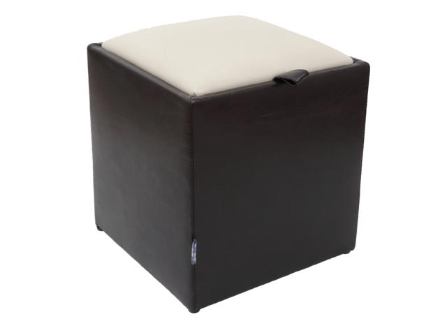 Taburet Box piele ecologica maro/crem, cu depozitare