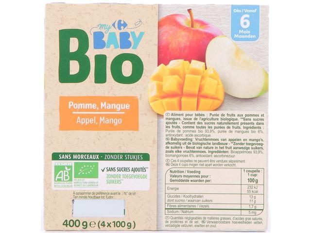 Piure de Mere si de mango Carrefour Baby Bio 4x100g