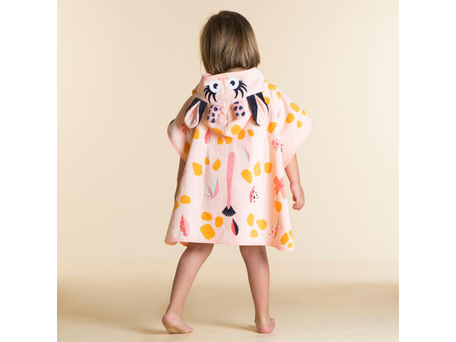 Poncho de baie bumbac Imprimeu Girafă Alb-Roz Copii - 95-112 cm 3-5Y