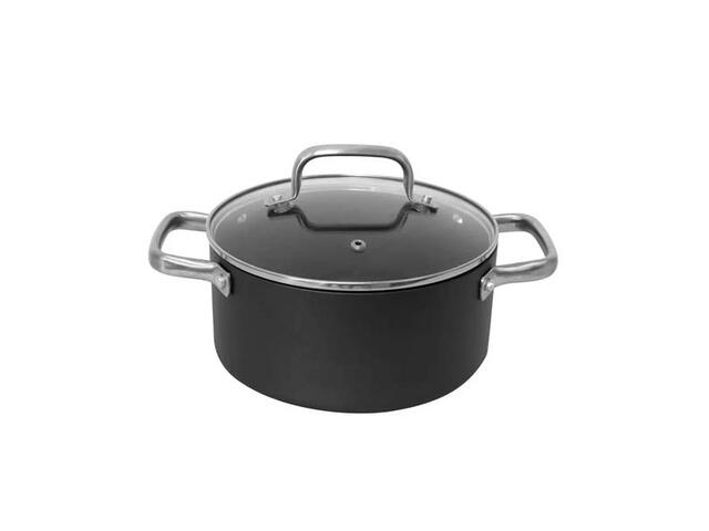 Oala cu capac Carrefour Home, aluminiu forjat/sticla, 7.4 L, 28 cm, Negru
