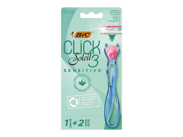 Aparat de ras reincarcabil hibrid pentru femei BIC Soleil Clic Sensitive B2, cu 3 lame