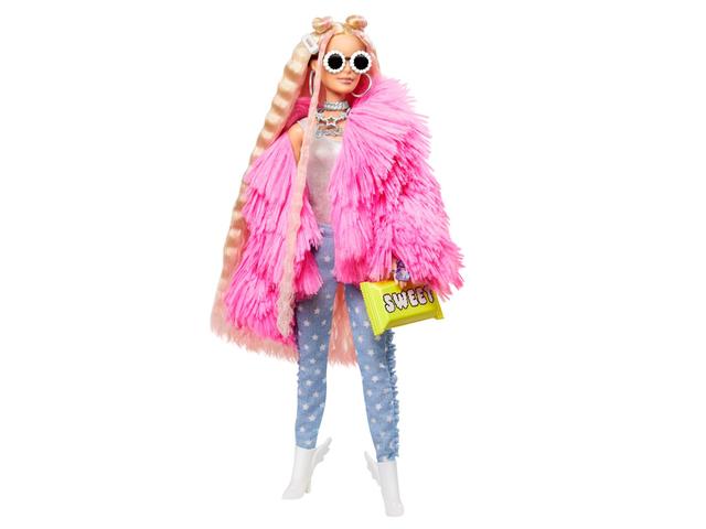 Papusa Barbie, Extra Style, Fluffy Pink Jacket, 30 cm