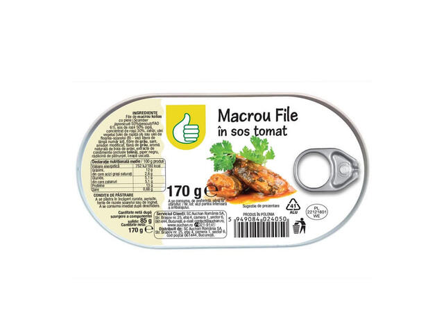 Macrou in sos tomat Pouce, 170 g