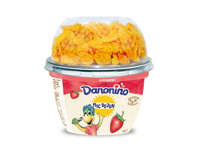 Iaurt cu capsuni si topping de cereale Danonino, 143 g