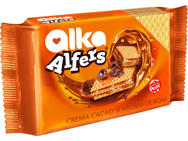 Napolitane Alka Alfers neglazurate cu crema (72%) cacao si aroma de rom 170g