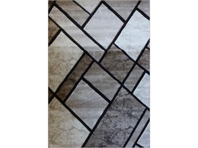 Covor modern Geo Hand Carved 7171, polipropilena heat set, model geometric bej/maro, 80 x 150 cm