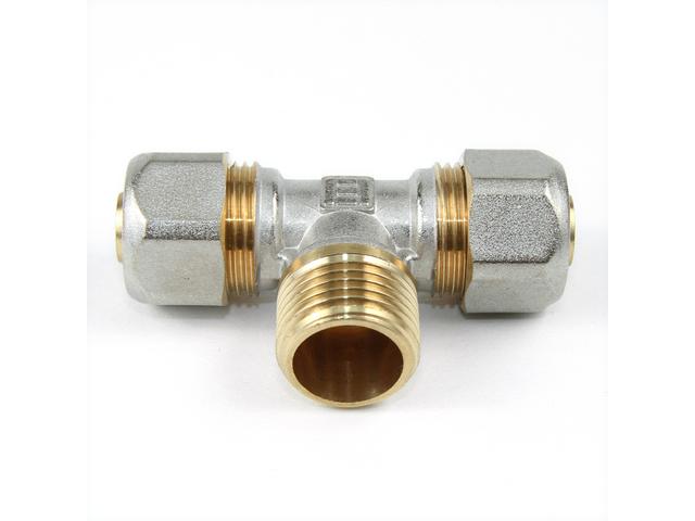 Teu pentru teava multistrat, alama, filet exterior, 16 mm x 1/2 inch x 16 mm