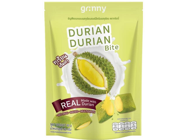 Grinny, Snack multigrain cu crema cu aroma de durian, 60g