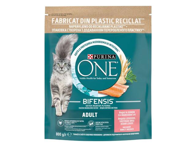 Purina One Adult Hrana uscata pentru pisici cu somon si cereale integrale 800 g