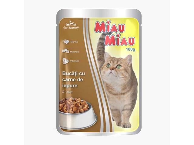 Plic pisici cu bucati de iepure Miau Miau 100g