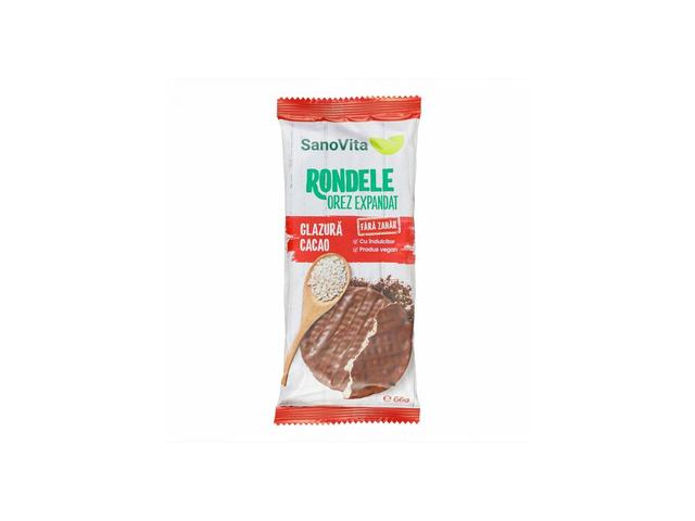 Rondele din orez expandat cu glazura de cacao Sano Vita, 66 g