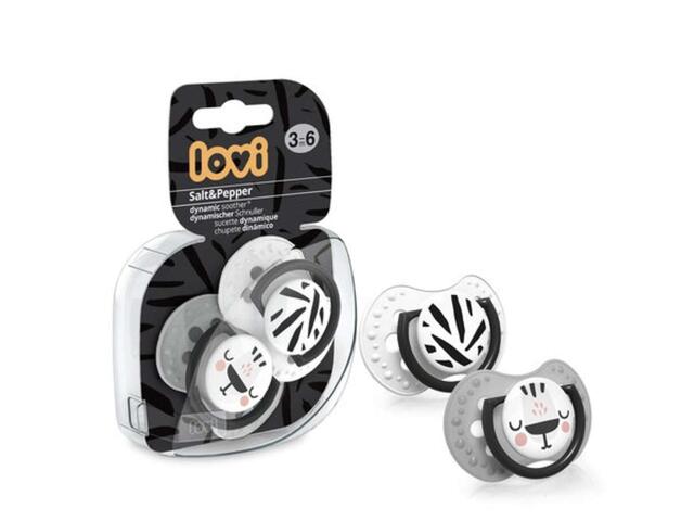 LOVI Suzeta Silicon Dynamic 3-6 m 2 pcs SaltPepper