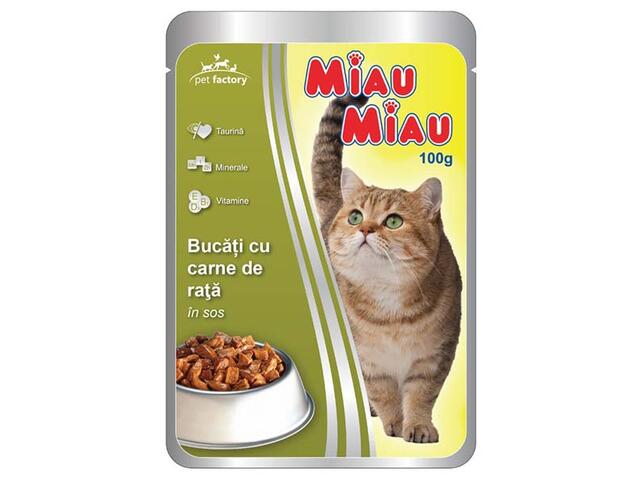 Hrana Umeda Pentru Pisici Miau-Miau Cu Carne De Rata 100G