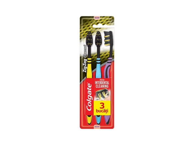 Pachet periuta de dinti Colgate ZigZag Charcoal, 3 bucati