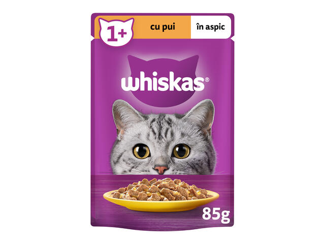 Whiskas hrana umeda pentru pisici adulte, cu pui in aspic 85g